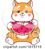 Shiba Inu Dog Eating Watermelon Clipart