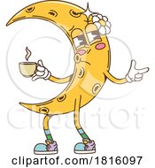 Retro Cartoon Crescent Moon With Tea Mascot Clipart