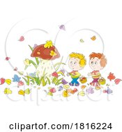 Boys Finding A Huge Mushroom Clipart