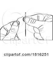 Cartoon Hands Threading A Needle Clipart