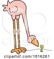 Cartoon Big Bird Observing A Worm Clipart