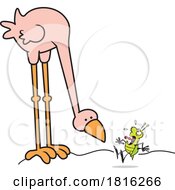 Cartoon Big Bird Observing A Scared Bug Clipart by Johnny Sajem