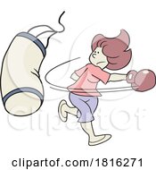 Cartoon Woman Boxer Hitting A Punching Bag Clipart