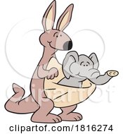 Cartoon Kangaroo With An Elephant Mismatched In Its Pouch Clipart