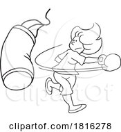 Cartoon Woman Boxer Hitting A Punching Bag Clipart