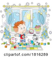 Cartoon Boy And Puppy Playing Inside Clipart