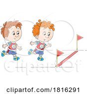 Cartoon Boys Running A Race On A Track Clipart