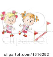 Cartoon Girls Running A Race On A Track Clipart