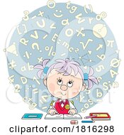 Poster, Art Print Of Cartoon School Girl Studying Math Clipart