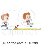 Poster, Art Print Of Cartoon Boys Performing A Long Jump Clipart