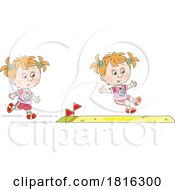 Poster, Art Print Of Cartoon Girls Performing A Long Jump Clipart