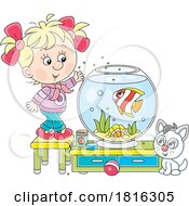 Cartoon Girl Feeding Her Pet Fish Clipart