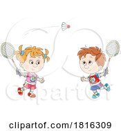 Cartoon Children Playing Badminton Clipart