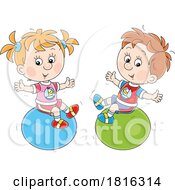 Poster, Art Print Of Cartoon Children Exercising On Fitness Balls Clipart