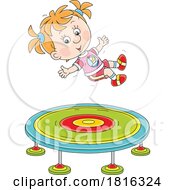 Poster, Art Print Of Cartoon Girl Jumping On A Trampoline Clipart