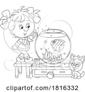 Poster, Art Print Of Cartoon Girl Feeding Her Pet Fish Clipart