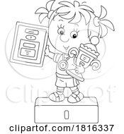 Cartoon Girl Holding A Trophy On A Podium Clipart