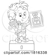 Poster, Art Print Of Cartoon Boy Holding A Trophy On A Podium Clipart