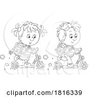 Poster, Art Print Of Cartoon Children Riding Scooters To School Clipart