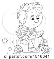 Poster, Art Print Of Cartoon Boy Riding A Scooter To School Clipart