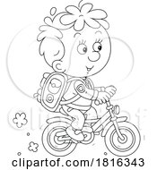 Poster, Art Print Of Cartoon Boy Riding A Bike To School Clipart