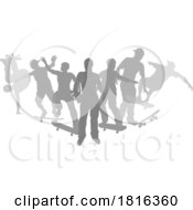 Poster, Art Print Of Skateboarder Skateboarding Silhouette People Set