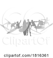 Poster, Art Print Of Surfers Surfing On Surf Boards Silhouettes Concept