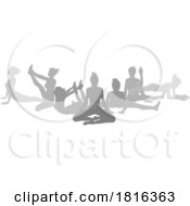 Poster, Art Print Of Yoga Pilates Poses Women Silhouettes Concept