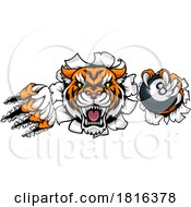 Poster, Art Print Of Tiger Angry Pool 8 Ball Billiards Mascot Cartoon