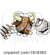 Bull Minotaur Longhorn Cow Baseball Mascot Cartoon