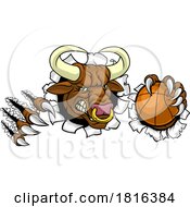 Poster, Art Print Of Bull Minotaur Longhorn Cow Basketball Mascot