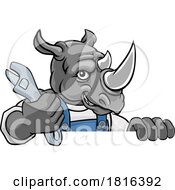 Poster, Art Print Of Rhino Plumber Or Mechanic Holding Spanner