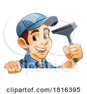 Poster, Art Print Of Window Cleaner Cartoon Car Wash Squeegee Man