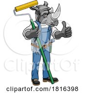 Poster, Art Print Of Rhino Painter Decorator Paint Roller Mascot Man