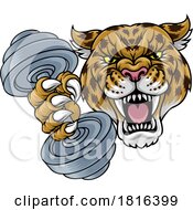 Poster, Art Print Of Jaguar Leopard Cheetah Weight Lifting Gym Mascot