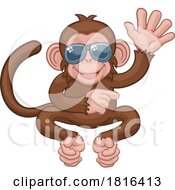 Monkey Sunglasses Cartoon Animal Waving Pointing