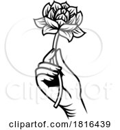 Poster, Art Print Of Hand Holding Flower Vintage Woodcut Tattoo Style