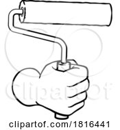 Poster, Art Print Of Painter Decorator Hand Fist Paint Roller Cartoon