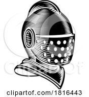 Poster, Art Print Of Knight Helm Medieval Helmet Vintage Woodcut Style