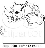 Poster, Art Print Of Rhino Hammer Cartoon Mascot Handyman Carpenter