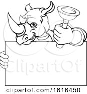 Poster, Art Print Of Plumber Rhino Plunger Cartoon Plumbing Mascot