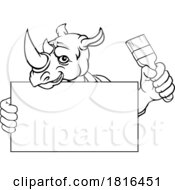 Poster, Art Print Of Rhino Painter Decorator Paint Brush Mascot Man