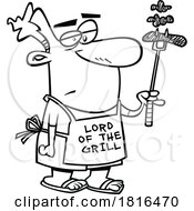 Poster, Art Print Of Cartoon Unhappy Man With Burnt Grilled Food Licensed Clipart Black And White