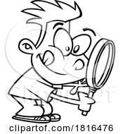 Poster, Art Print Of Cartoon Excited Boy Using A Magnifying Glass Licensed Clipart Black And White