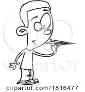 Poster, Art Print Of Cartoon Boy With A Paper Airplane Licensed Clipart Black And White