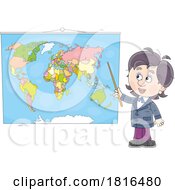 Poster, Art Print Of Teacher Pointing To A World Map