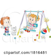 Children Playing On A Bench Swing