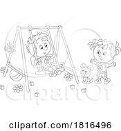 Poster, Art Print Of Children Playing On A Bench Swing