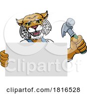 Poster, Art Print Of Wildcat Hammer Cartoon Mascot Handyman Carpenter