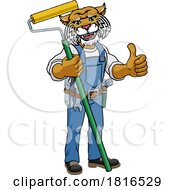 Poster, Art Print Of Wildcat Painter Decorator Paint Roller Mascot Man